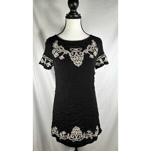 Lulus Floral Tale to Tell Embroidered Shift Mini Dress Women's Sz S Black White